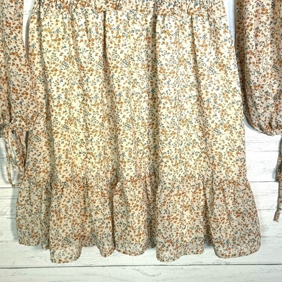 ILLA ILLA Smocked Mini Dress Ditsy Floral Long Sleeve Ruffle Hem - Picture 4 of 7